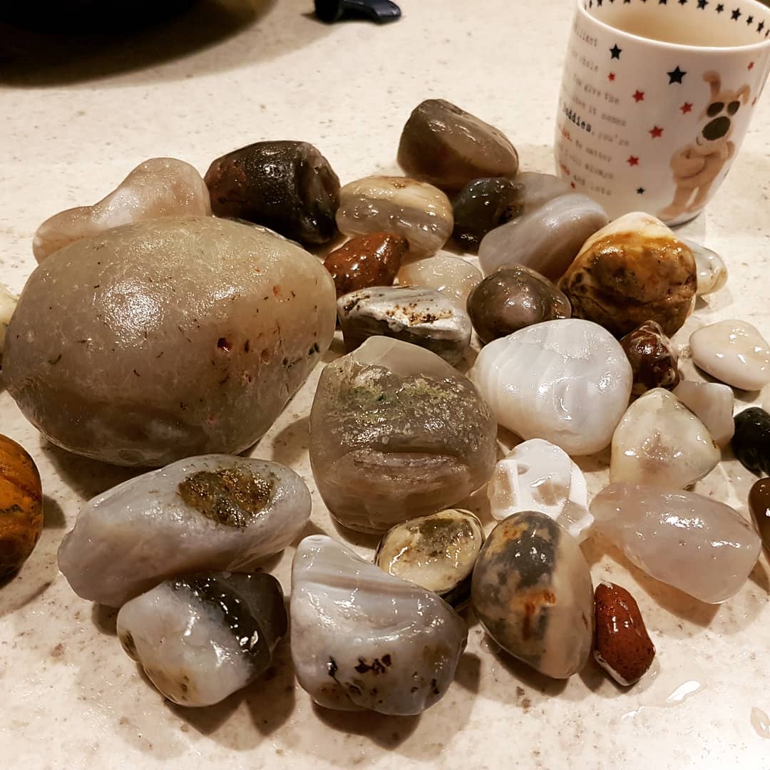 My agate haul from the weekend, well happy with it! Some I will try and cut this week and see if there is anything interesting inside.

        